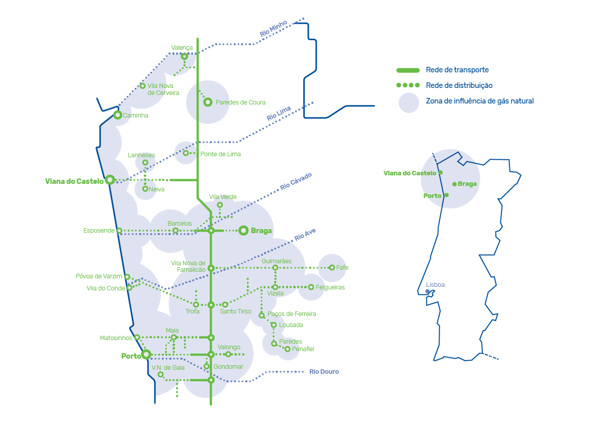 Mapa da concessão da Portgás
