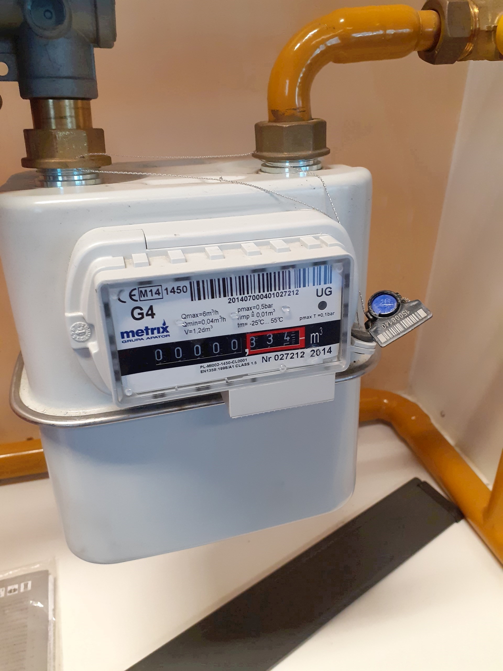 Contador de gás natural com selo azul