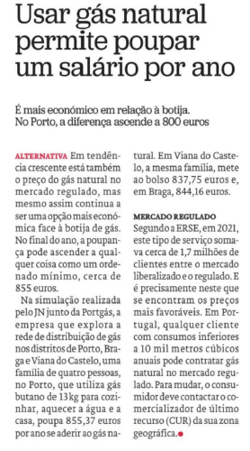 Jornal de Notícias, Usar Gás Natural Permite Poupar Um Salário Por Ano, Portgás 